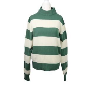 Vintage 80s Atkinson cream and green striped mockneck sweater M